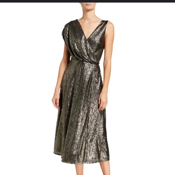 Alice + Olivia Roxy Front-Drape Midi Dress 2 - Picture 1 of 9